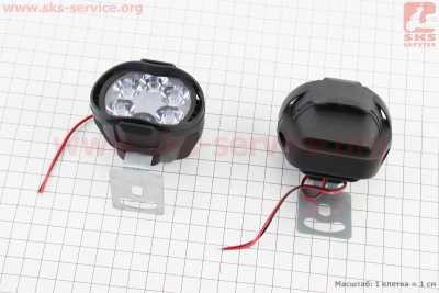Фара дополнительная светодиодная влагозащитная - 6 LED с креплением, к-кт 2шт 64*52мм, тип 1