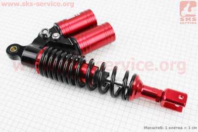 Амортизатор задний GY6/Honda - 320мм*d60мм (втулка 10мм / вилка 8мм) газовый регулир., черный-красный