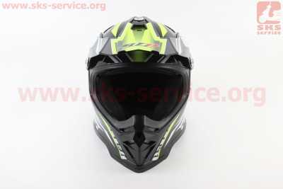 Шлем кроссовый/эндуро/АТV BLD-819-7 М (57-58см), ЧЁРНЫЙ глянец с салатово-бело-серым рисунком