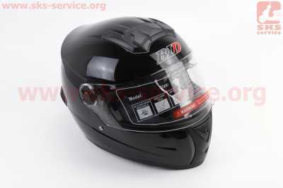 Шлем интеграл, закрытый+очки BLD-М61 S (55-56см), ЧЁРНЫЙ глянец