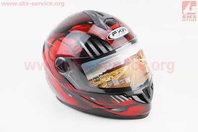 Шлем интеграл, закрытый HF-122 L, ЧЁРНЫЙ глянец с красно-серым рисунком IRON Q238 (возможны незначительные дефекты)