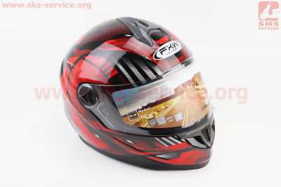 Шлем интеграл, закрытый HF-122 XL, ЧЁРНЫЙ глянец с красно-серым рисунком IRON Q238 (возможен не работающий воздухозаборник, потёртости)