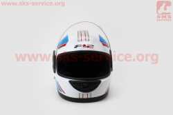 Шлем интеграл, закрытый 825-3 S, БЕЛЫЙ глянец с сине-белой полосой (возможны царапины, дефекты покраски)