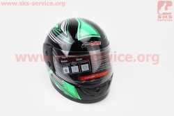 Шлем интеграл, закрытый 825-3 S, ЧЁРНЫЙ с зелёно-серым рисунком (возможны дефекты покраски, сломан воздухозаборник)