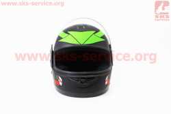 Шлем интеграл, закрытый 825-4 S, ЧЁРНЫЙ матовый с зелёным рисунком хищник (возможны дефекты покраски)