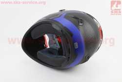 Шлем интеграл, закрытый+очки BLD-М61 S (55-56см), ЧЁРНЫЙ матовый с сине-серым рисунком