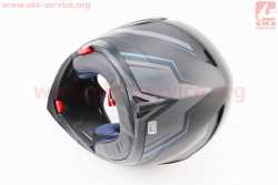 Шлем модуляр, закрытый с откидным подбородком+откидные очки BLD-158 S (55-56см), ЧЁРНЫЙ матовый с сине-серым рисунком