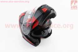 Шлем модуляр, закрытый с откидным подбородком+откидные очки BLD-162 S (55-56см), ЧЁРНЫЙ матовый с красно-серым рисунком