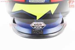 Шлем кроссовый/эндуро/АТV со стеклом (сертификации DOT/ECE) SCO-819-7 S (55-56см), ЧЁРНЫЙ матовый с сине-красно-зелёным рисунком