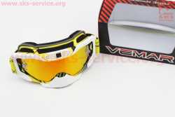 Очки кроссовые/эндуро/АТV, ремешок с силиконовым покрытием, бело-желто-черные (зеркальное стекло), VM-1015A