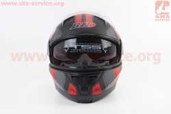 Шлем модуляр, закрытый с откидным подбородком+откидные очки BLD-162 М (57-58см), ЧЁРНЫЙ матовый с красно-серым рисунком