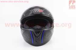 Шлем интеграл, закрытый+очки BLD-М61 М (57-58см), ЧЁРНЫЙ матовый с сине-серым рисунком