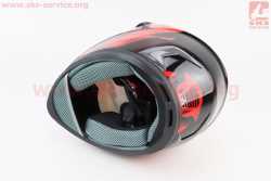 Шлем интеграл, закрытый HF-122 S, ЧЁРНЫЙ глянец с красно-серым рисунком IRON Q238 (возможен не работающий воздухозаборник на бороде)