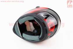 Шлем интеграл, закрытый HF-122 M, ЧЁРНЫЙ глянец с красно-серым рисунком IRON Q238 (возможен не работающий воздухозаборник, потёртости)