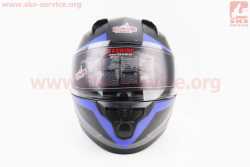 Шлем интеграл, закрытый (сертификации DOT/ECE)+откидные очки SCO-M67 S (55-56см), ЧЁРНЫЙ матовый с сине-серым рисунком