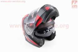 Шлем модуляр, закрытый с откидным подбородком (сертификации DOT/ECE)+откидные очки SCO-162 S (55-56см), ЧЁРНЫЙ матовый с красно-серым рисунком