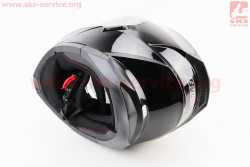 Шлем модуляр, закрытый с откидным подбородком+откидные очки BLD-162 М (57-58см), ЧЁРНЫЙ глянец
